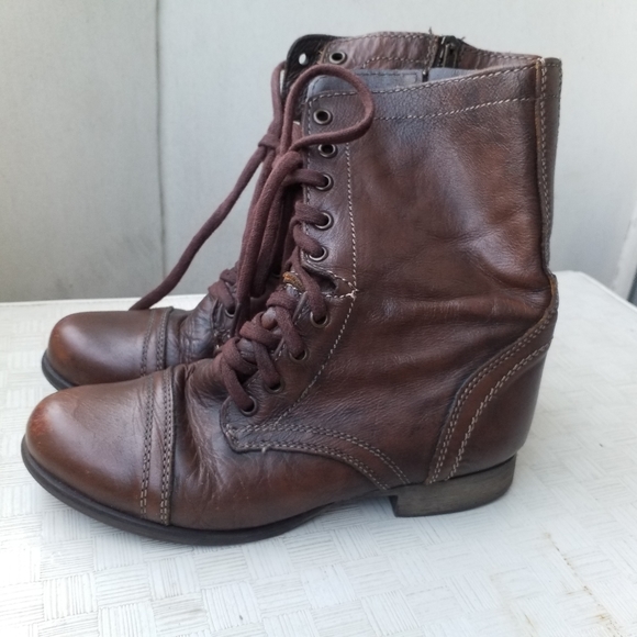 Steve Madden troopa zip and lace up combat brown leather boots 7 - Picture 6 of 10